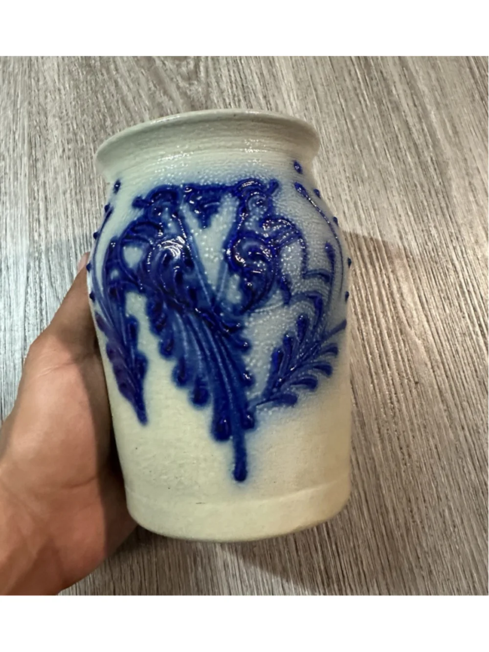 Hand Painted Blue & White Ceramic Floral Vase, Signed B&P, Art Pottery 1972
